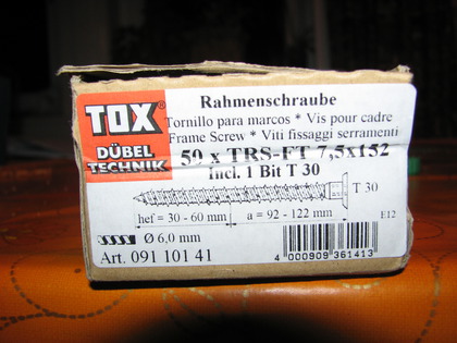 TOX Rahmenschrauben kann ich nicht empfehlen