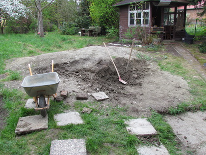 Der Lehmberg hinter dem Haus nimmt ab